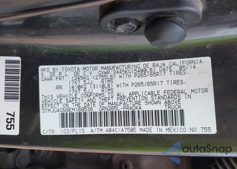 2014 Toyota Tacoma Prerunner V6 from USA, damaged, VIN 3TMJU4GN9EM169536